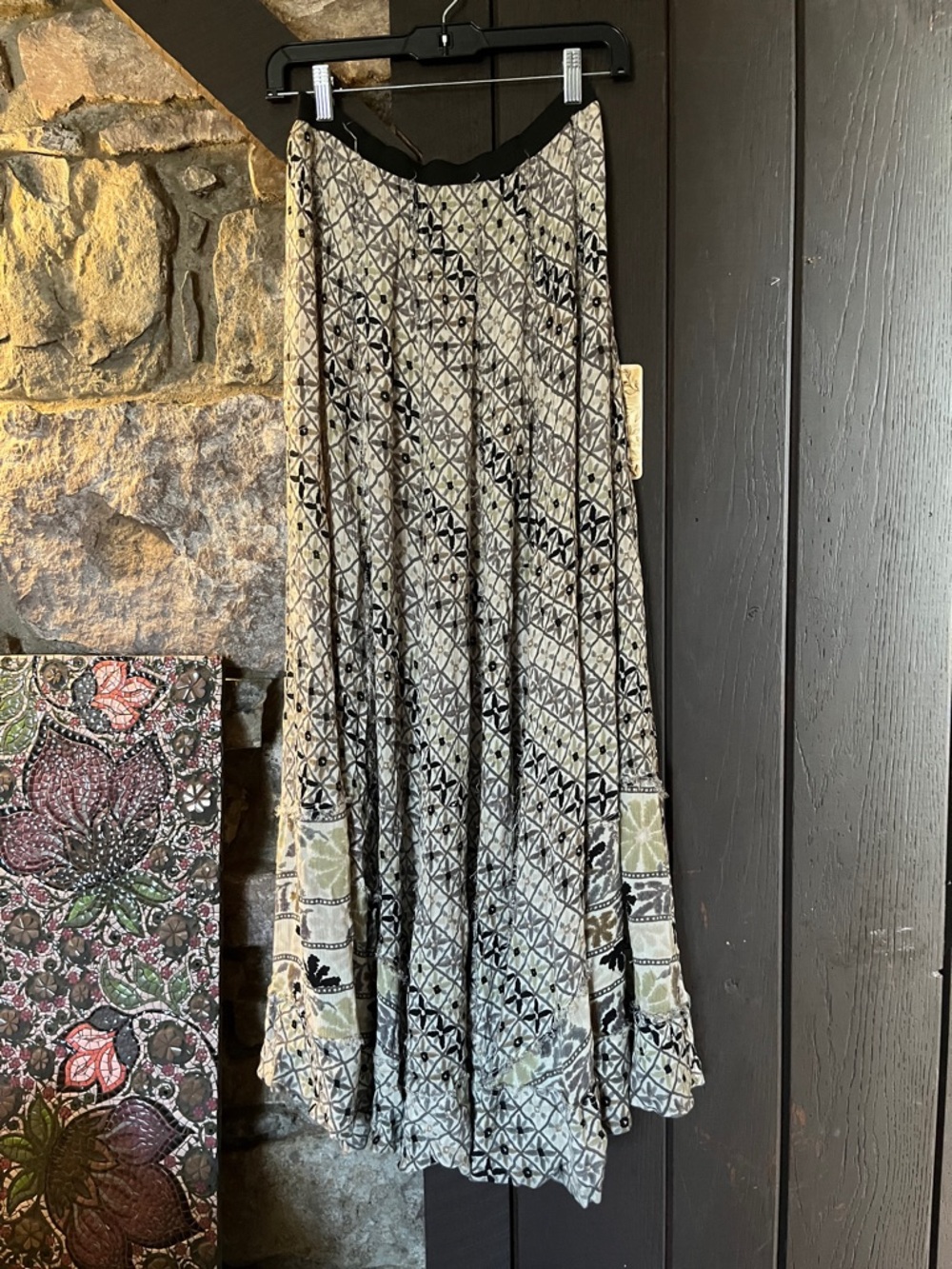 Free People One Boho Maxi Skirt in Black and Cream XS